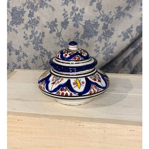 Blue Decorative Painted Red Clay Ceramic Jar